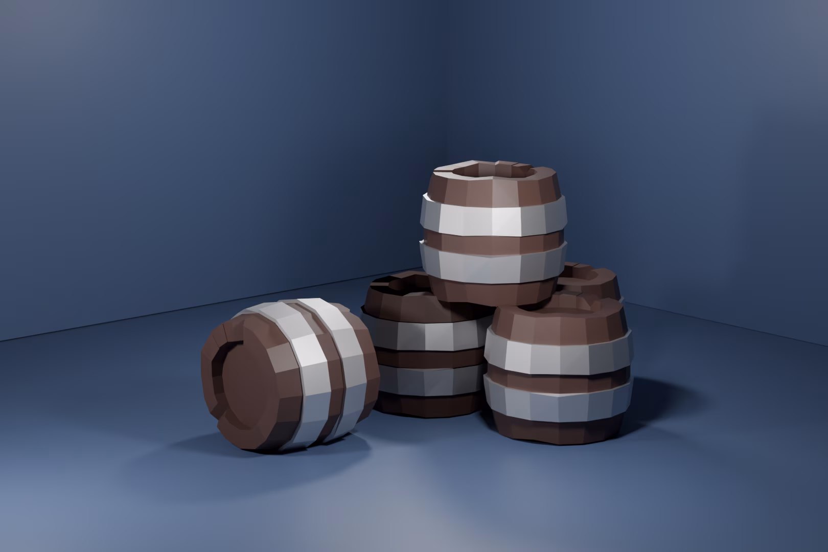 Low Poly Barrels 3D Model preview