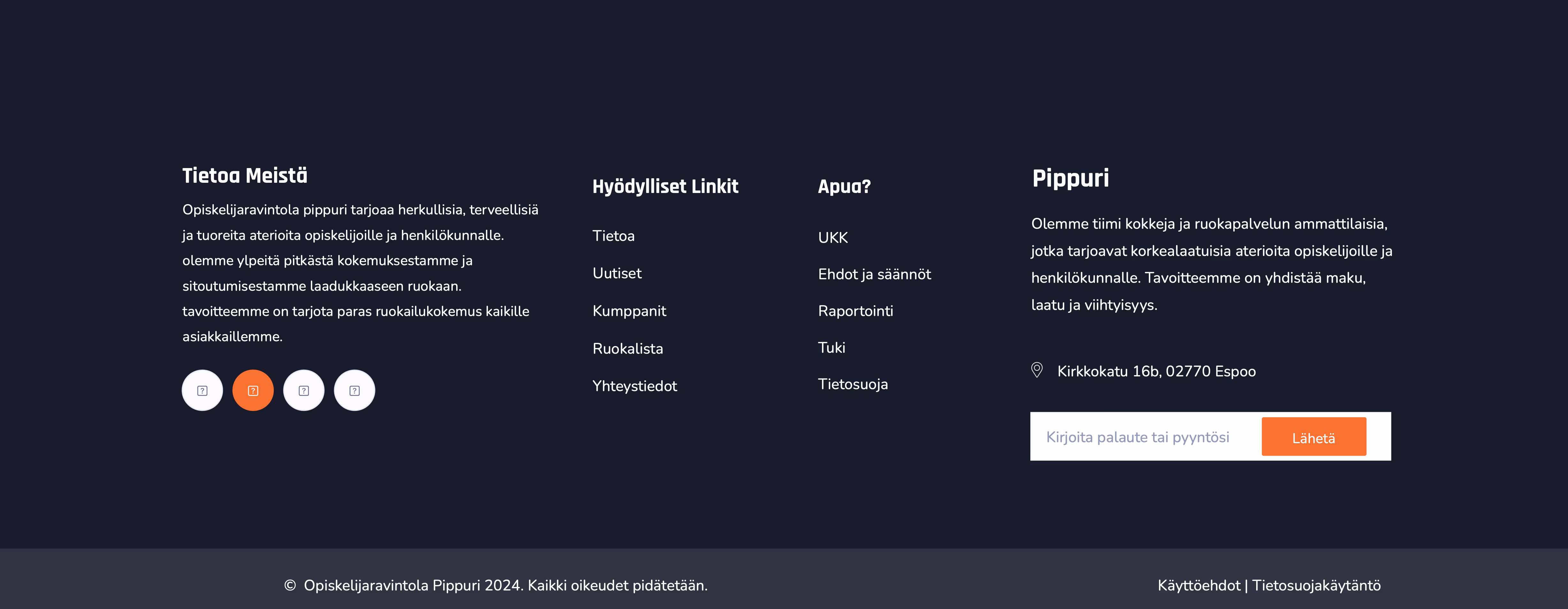 Modern restaurant wireframe footer section