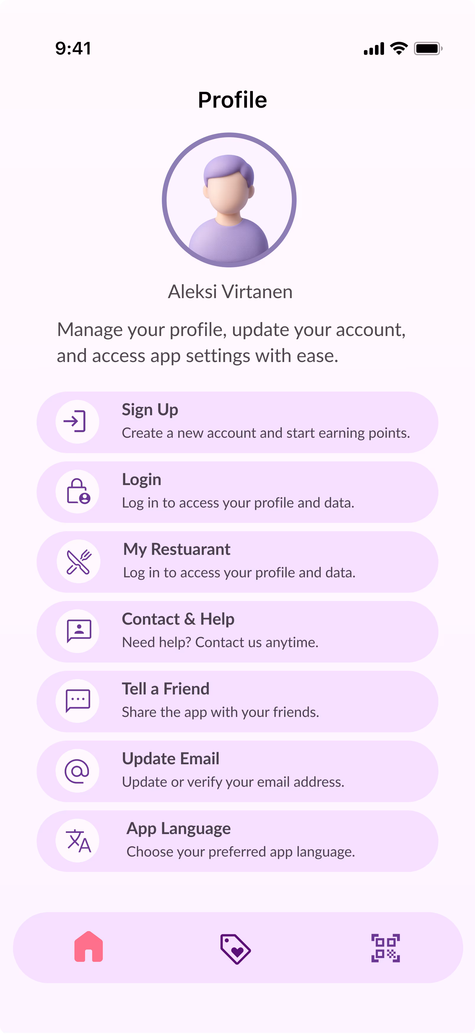 Foods Love profile screen